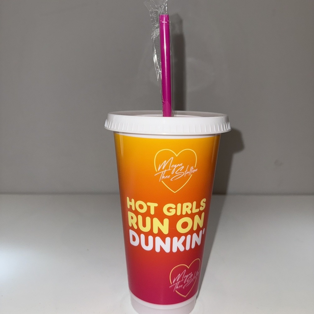 Rare Dunkin' Megan Thee Stallion Hot Girls Run On Dunkin' Cup Pink Orange New
